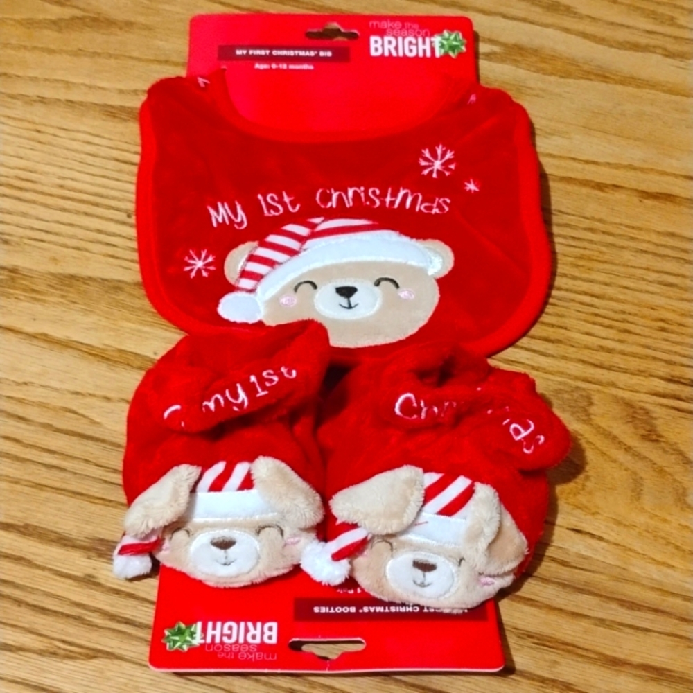BABY BOOTIE AND BIB MY FIRST CHRISTMAS